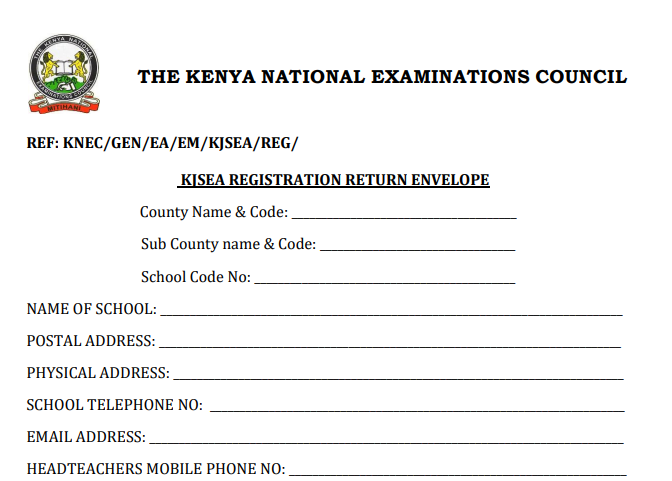 KPSEA and KJSEA return envelop, declaration and other Knec forms
