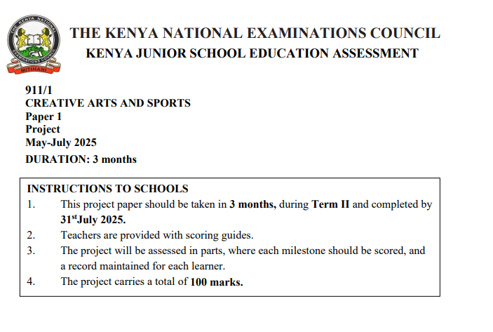 Knec 2025 Grade 7, 8 and 9 assessment projects with marking schemes