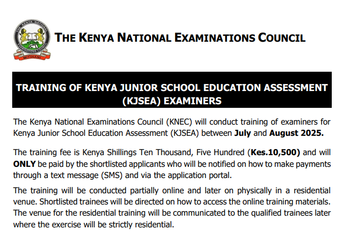 Knec advert: Training of KJSEA examiners July and August 2025