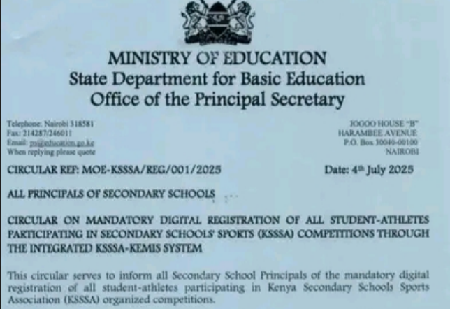 Ministry order digital registration of all KSSSA secondary school athletes
