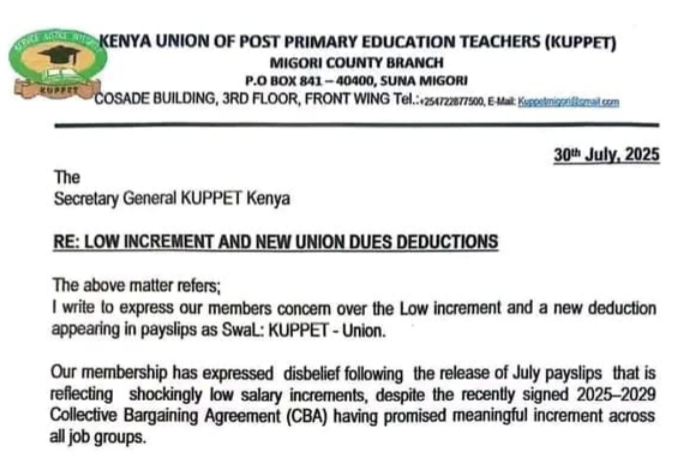 Teachers received less increment than what was agreed - Kuppet official