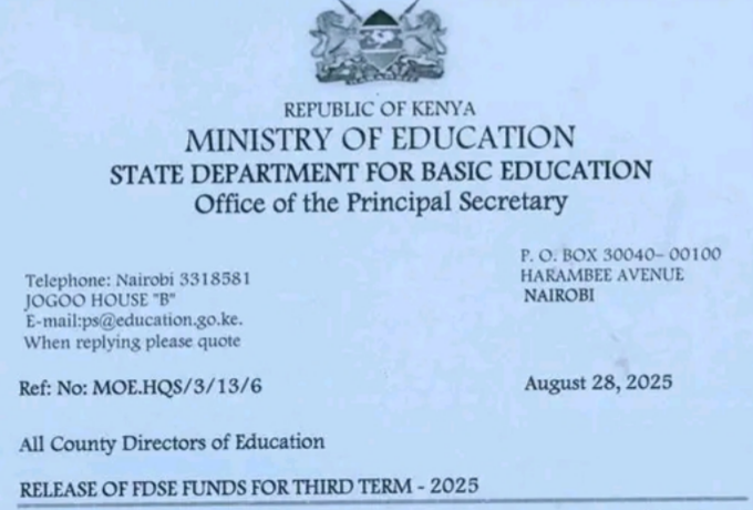 Ministry circular: Free Day Sec. School FDSE 2025 third term capitation