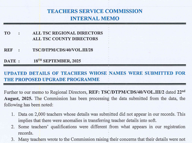 TSC list of P1 teachers per county selected for World Bank upgrading