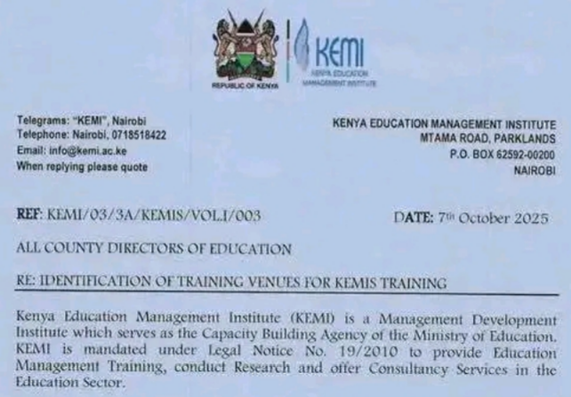 Circular: KEMI training of primary & junior school HOI's