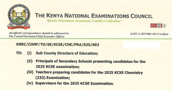Knec issues circulars with instructions affecting KCSE 2025 practicals