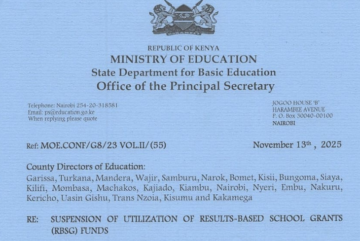 Ministry circular suspending use of KPEEL school funds in 24 counties