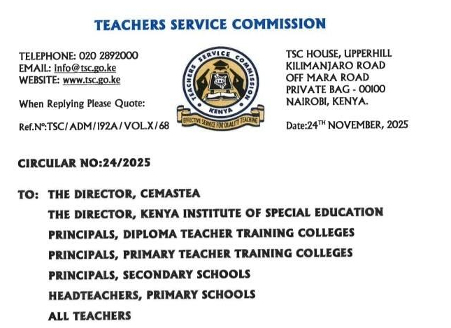 TSC latest circular addressed to all teachers dated 24th November